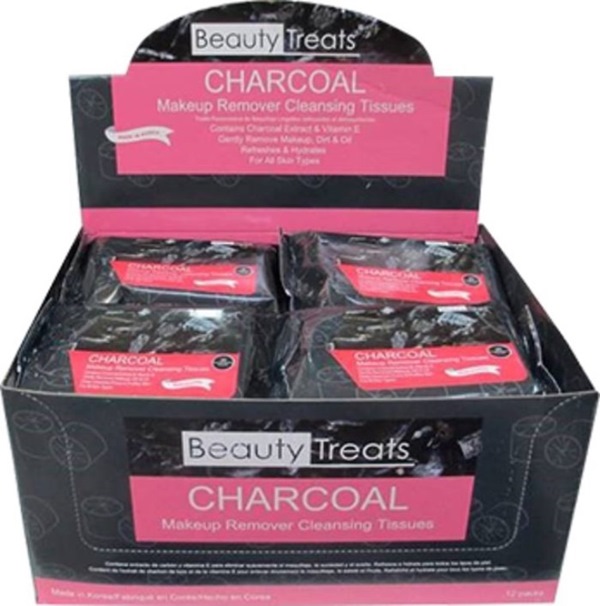 Makeup Removing Charcoal Wipes 12 Pack - Display - Skin Care By Beauty Treats