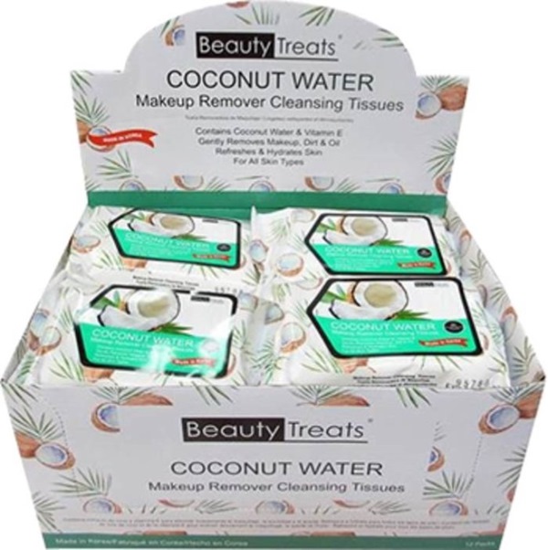 Makeup Removing Coconut Water Wipes 12 Pack - Display - Skin Care By Beauty Treats