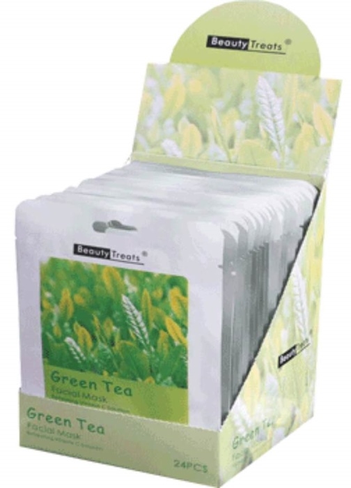 Green Tea Facial Sheet Masks - Display 24 Count - Skin Care By Beauty Treats