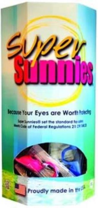 SUPER SUNNIES UV Tanning Eyewear - Asst Colors - 72 ct Display