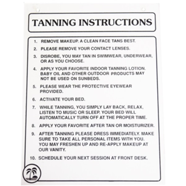 TANNING INSTRUCTIONS - Sign