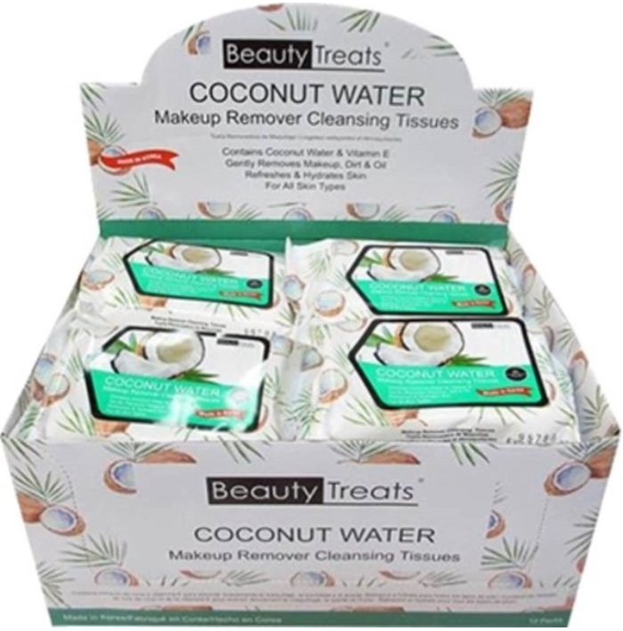 Makeup Removing Coconut Water Wipes 12 Pack - Display - Skin Care By Beauty Treats