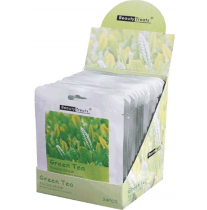 Green Tea Facial Sheet Masks - Display 24 Count - Skin Care By Beauty Treats