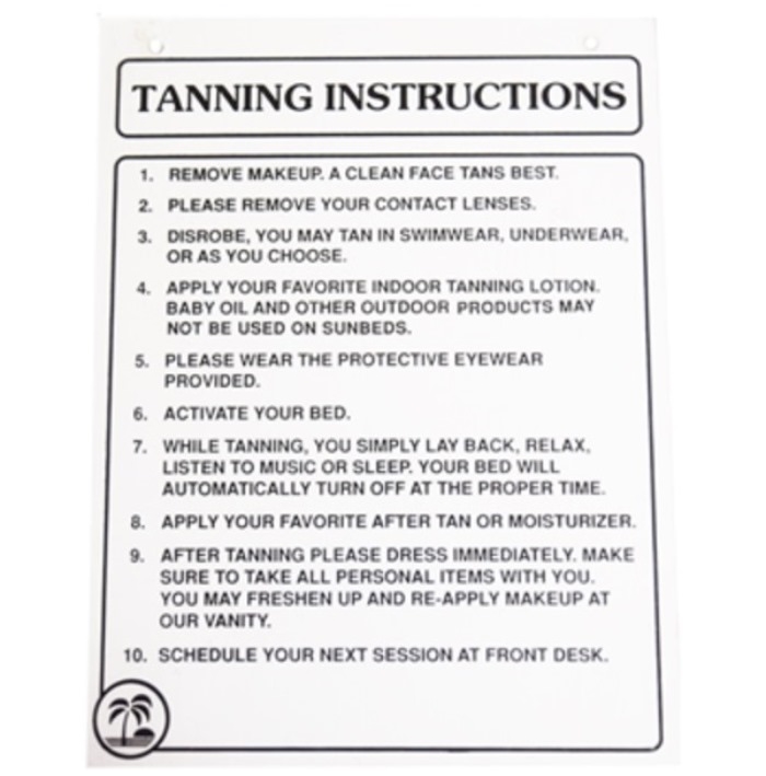 TANNING INSTRUCTIONS - Sign