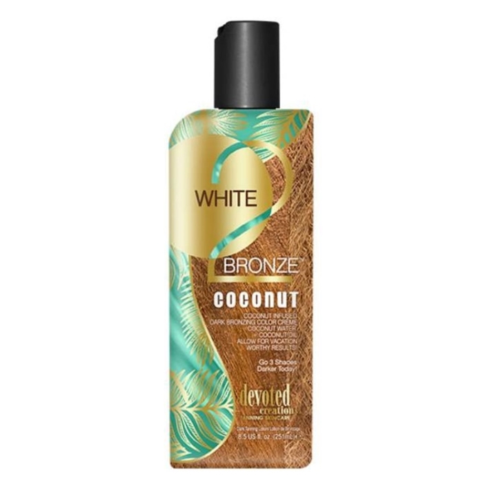 White 2 Bronze Coconut Bronzer - Devoted Creations Tanning Lotion - Bottle